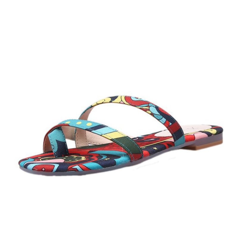 画像8: Women Scarf pattern fashion flat flip flops sandals    スカーフ柄フラットサンダル パンプス スリッパ ミュール (8)