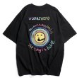 画像1:  Unisex Smile graphic oversized t-shirt　  男女兼用 ユニセックス ヒップホップスマイルグラフィックオーバーサイズTシャツ半袖Tシャツ (1)