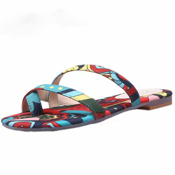 画像1: Women Scarf pattern fashion flat flip flops sandals    スカーフ柄フラットサンダル パンプス スリッパ ミュール (1)