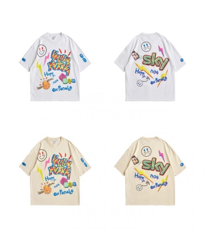 画像11:  Unisex smiley graffiti short-sleeved T-shirt　  男女兼用 ユニセックススマーリー ペインティングTシャツ (11)