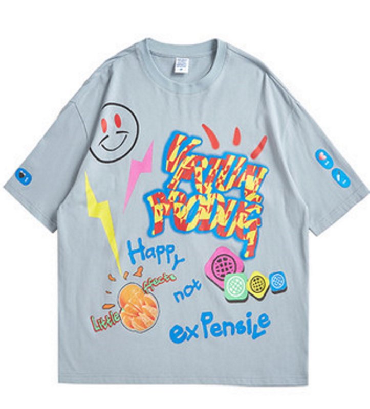 画像12:  Unisex smiley graffiti short-sleeved T-shirt　  男女兼用 ユニセックススマーリー ペインティングTシャツ (12)