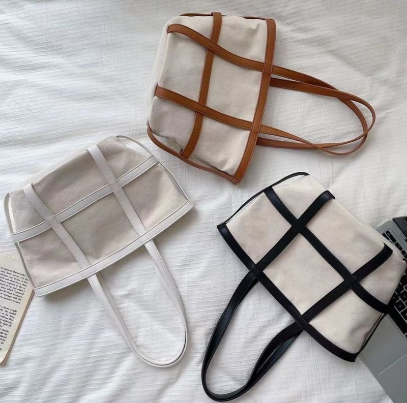 画像9: Woman  portable canvas handbag tote Eco bag   キャンバス&レザートートショルダー2WAYバッグ エコバック (9)