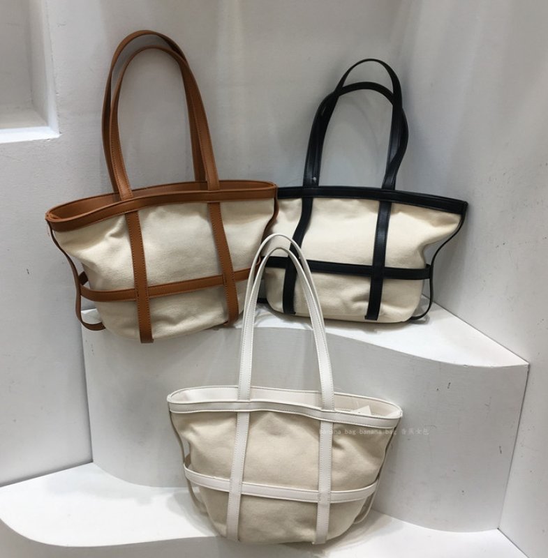 画像4: Woman  portable canvas handbag tote Eco bag   キャンバス&レザートートショルダー2WAYバッグ エコバック (4)