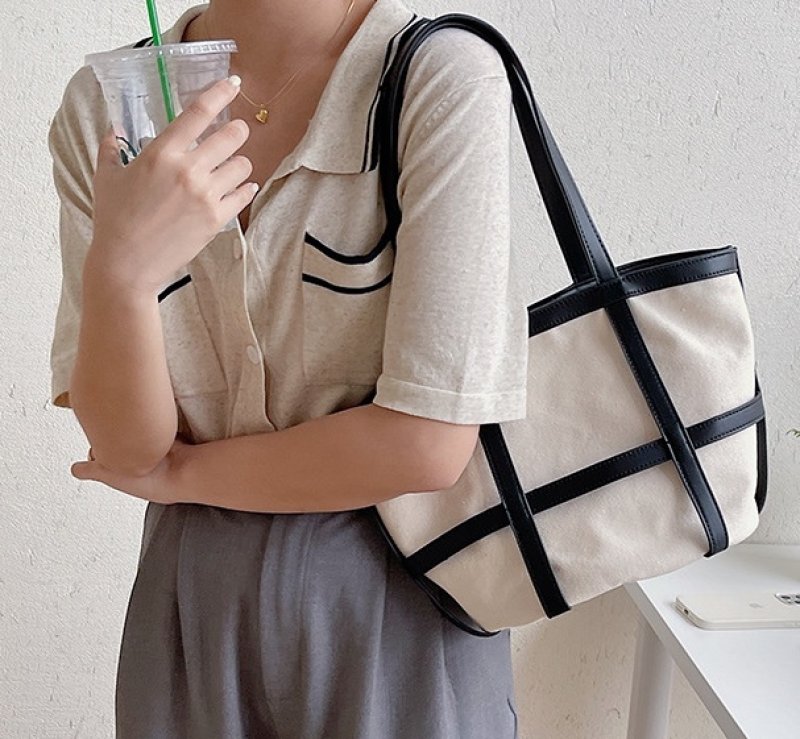 画像5: Woman  portable canvas handbag tote Eco bag   キャンバス&レザートートショルダー2WAYバッグ エコバック (5)