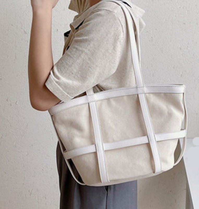 画像7: Woman  portable canvas handbag tote Eco bag   キャンバス&レザートートショルダー2WAYバッグ エコバック (7)
