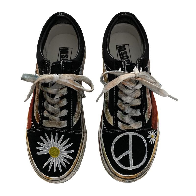 画像9:  unisex hand-painted lace-up canvas sneakers 男女兼用ユニセックスキャンバス落書き楓ペイントレースアップ スニーカー (9)