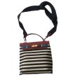 画像11: Woman striped canvas and leather contrast color tote shoulder messenger Kelly bag   キャンバス＆レザーストライプトートショルダーバッグ (11)