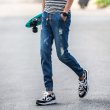 画像5: Ripped Big Denim Jogger Denim Jeans Pants メンズ ダメージ加工 デニム ジョガーパンツ  (5)