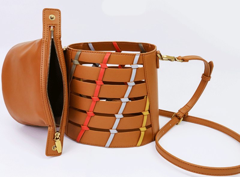 画像5: Woman contrast color bucket bag shoulder messenger bag レザーバケットショルダーバッグ (5)