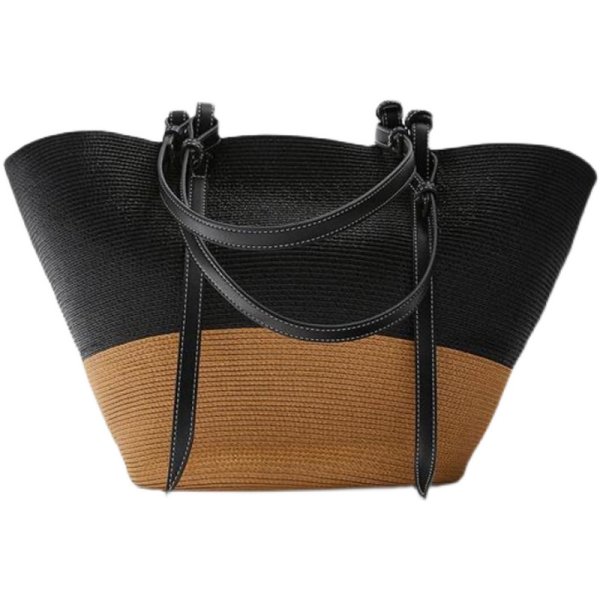 画像1: Woman woven simple Tote shoulder 2WAY bag shopping bag　シンプル籠カゴバッグ ショッピングバッグナチュラル (1)