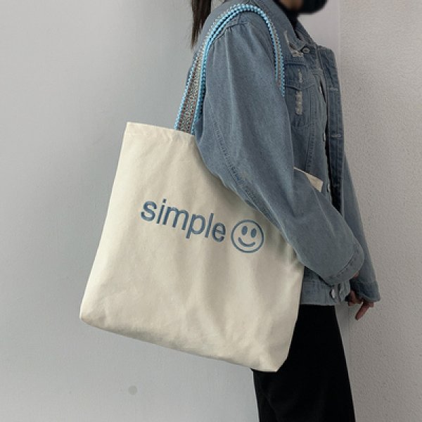 画像5: Smile embroidery tote shoulder 2WAY eco bag　ユニセックス男女兼用スマイル刺繍付きトートショルダー2WAYバッグ エコ バッグ (5)