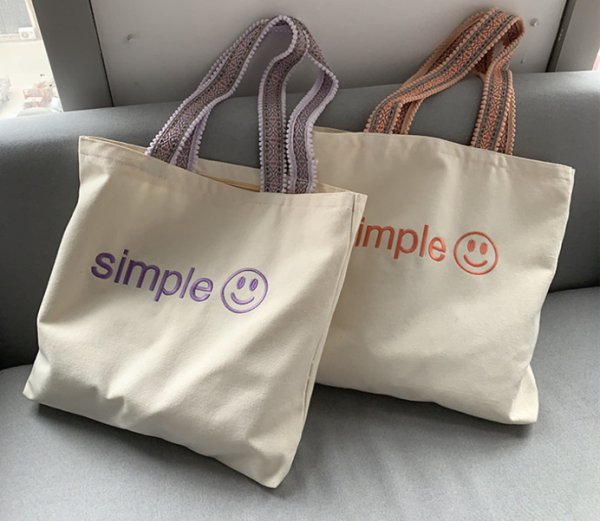画像6: Smile embroidery tote shoulder 2WAY eco bag　ユニセックス男女兼用スマイル刺繍付きトートショルダー2WAYバッグ エコ バッグ (6)