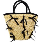 画像1: straw woven bow knot tote bag　 ボウ 蝶結びリボン付きかご 籠 トートバック (1)