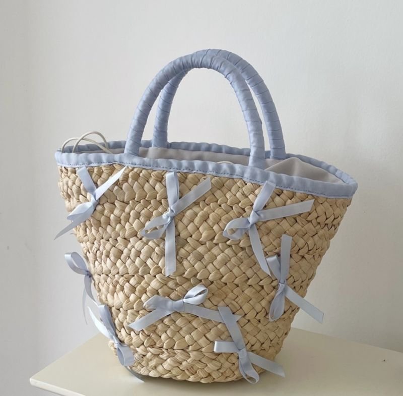 画像3: straw woven bow knot tote bag  ボウ 蝶結びリボン付きかご 籠 トートバック (3)