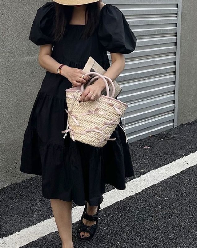 画像4: straw woven bow knot tote bag  ボウ 蝶結びリボン付きかご 籠 トートバック (4)