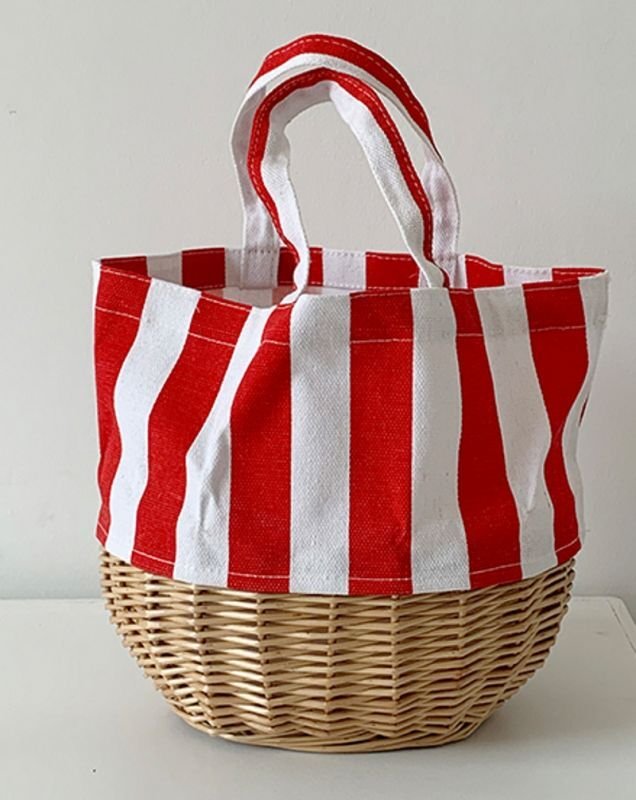 画像6: Striped canvas & basket straw woven tote bag Eco bag  ストライプキャンバス&かご 籠 トートバック (6)