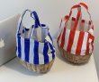 画像3: Striped canvas & basket straw woven tote bag Eco bag  ストライプキャンバス＆かご 籠 トートバック (3)