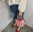 画像4: Striped canvas & basket straw woven tote bag Eco bag  ストライプキャンバス＆かご 籠 トートバック (4)