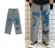 画像3: wide-leg  hand-painted graffiti  loose straight wild  pants Denim Jeans Pants 　男女兼用ユニセックス ワイドレッググラフィティデニム パンツ (3)