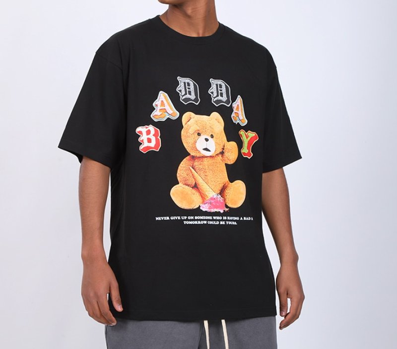 画像4: Unisex cartoon doll bear  loose hip-hop t-shirt 男女兼用 ユニセックスベア熊&アイスクリームプリントTシャツ (4)