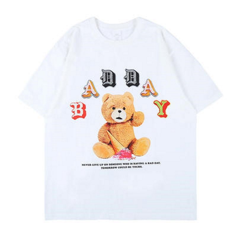 画像11: Unisex cartoon doll bear  loose hip-hop t-shirt 男女兼用 ユニセックスベア熊&アイスクリームプリントTシャツ (11)