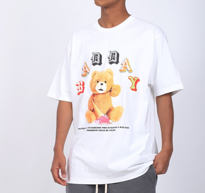 画像3: Unisex cartoon doll bear  loose hip-hop t-shirt 男女兼用 ユニセックスベア熊&アイスクリームプリントTシャツ (3)