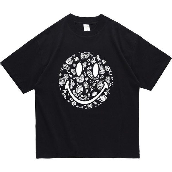 画像1:  Unisex Paisley Smile Hip Hop T-shirt　 男女兼用 ユニセックス ペイズリー バンダナ柄 スマイルヒップホップTシャツ (1)