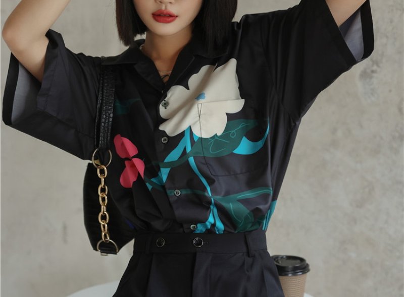 画像6:  Unisex loose floral print short sleeves shirt  男女兼用 ユニセックス フローラルプリントシャツ (6)