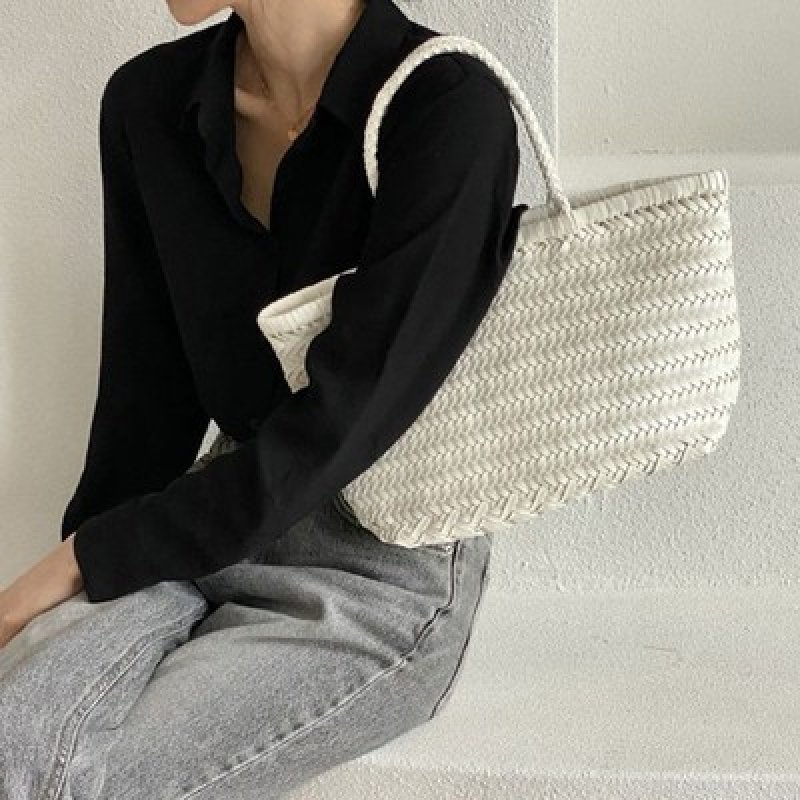 画像4: Woven Mesh basket child handbag tote bag スタイリッシュ レザー編みこみ メッシュ 籠かご トート ハンドバック (4)