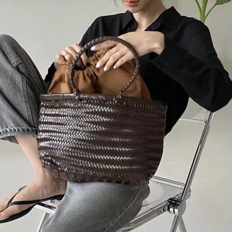 画像5: Woven Mesh basket child handbag tote bag スタイリッシュ レザー編みこみ メッシュ 籠かご トート ハンドバック (5)