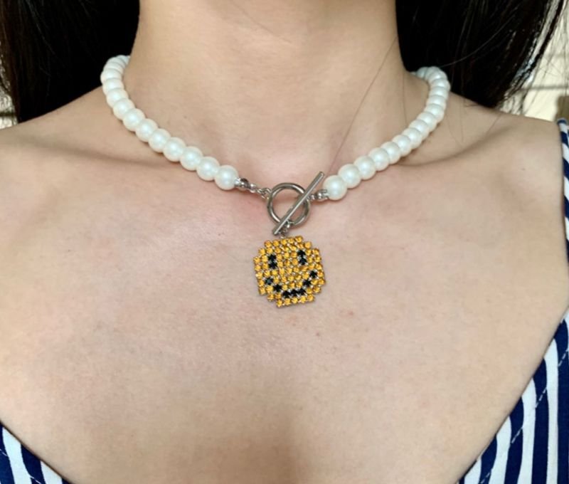 画像6: Unisex Smile Head Pearl Necklace chain necklace Jewelry  男女兼用ユニセックススマイルヘッドパールネックレス チョーカー (6)