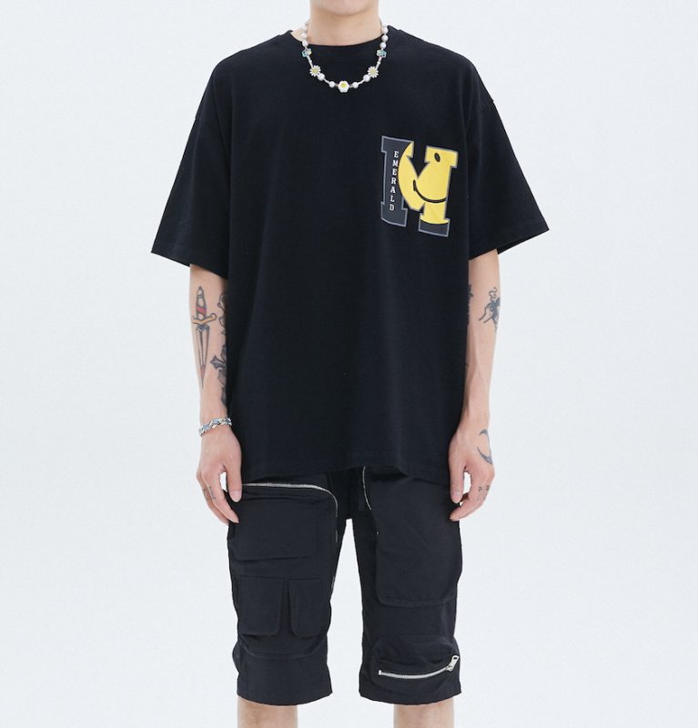 画像4: Unisex Maison Emerald smiley face LOGO printingT-shirt 男女兼用 ユニセックスMaison EmeraldスマイルプリントTシャツ (4)