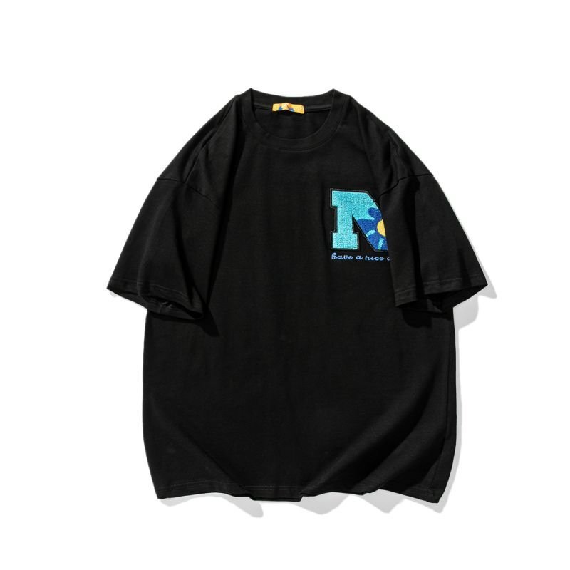 画像2: Unisex letter& Flower emblemT-shirt 男女兼用 ユニセックスレタープリント&エンブレム付きTシャツ (2)