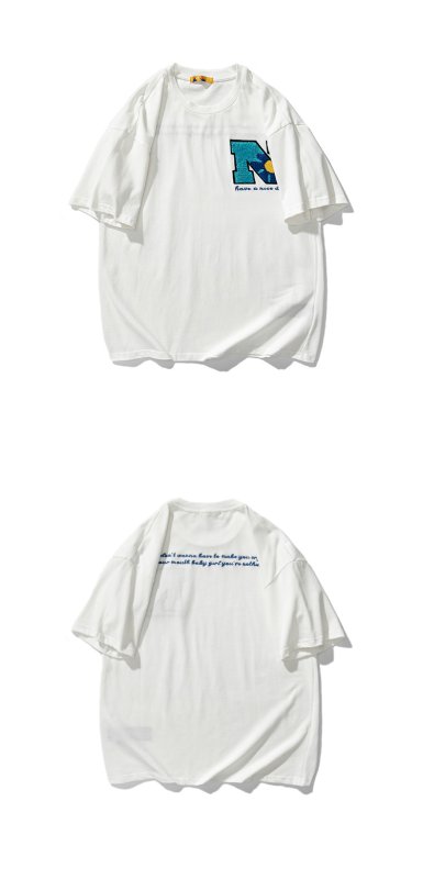 画像4: Unisex letter& Flower emblemT-shirt 男女兼用 ユニセックスレタープリント&エンブレム付きTシャツ (4)