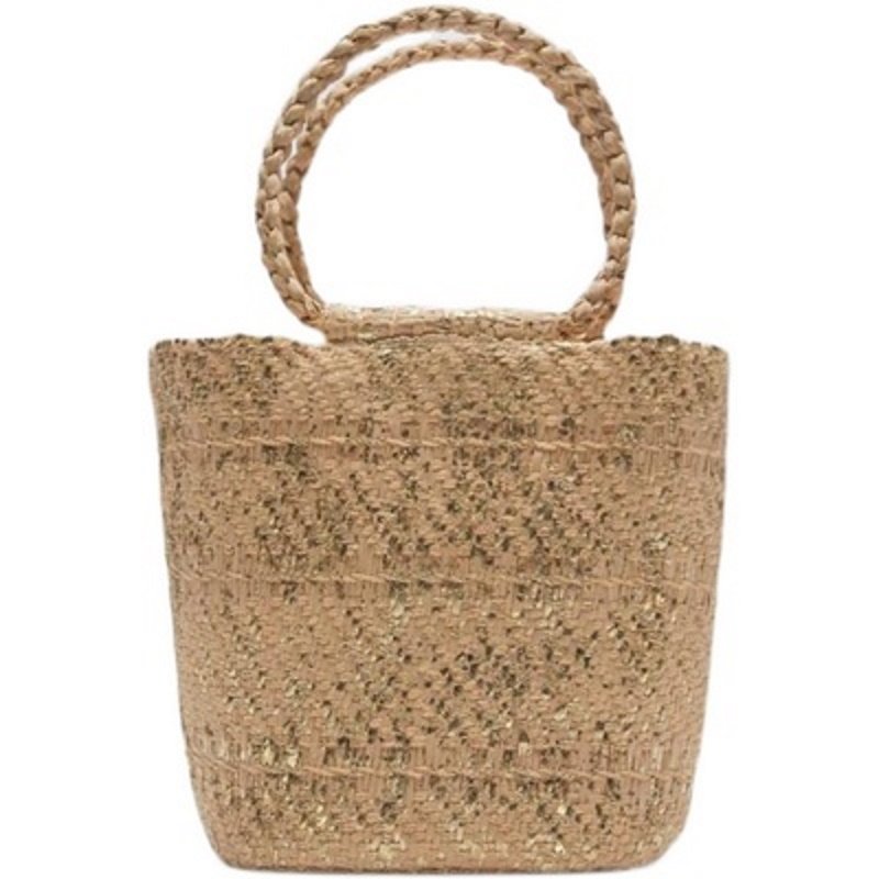 画像2: golden metal series straw woven bag  one-shoulder ゴールドメタル入りかご籠バッグ (2)