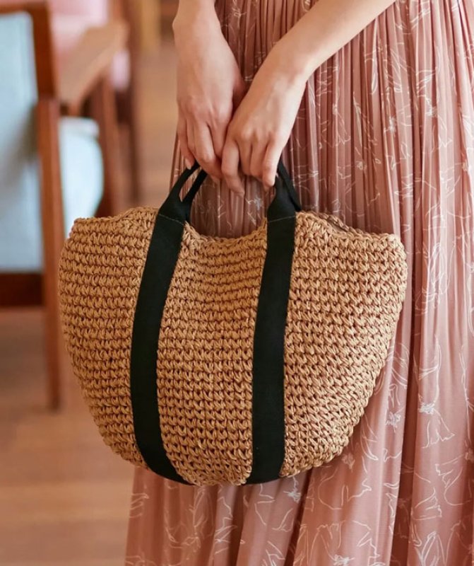 画像2: Semicircle paper leisure portable straw woven bag ポータブルかご籠バッグ (2)