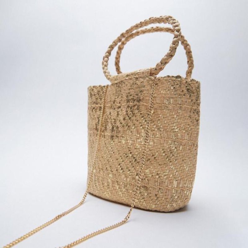 画像3: golden metal series straw woven bag  one-shoulder ゴールドメタル入りかご籠バッグ (3)