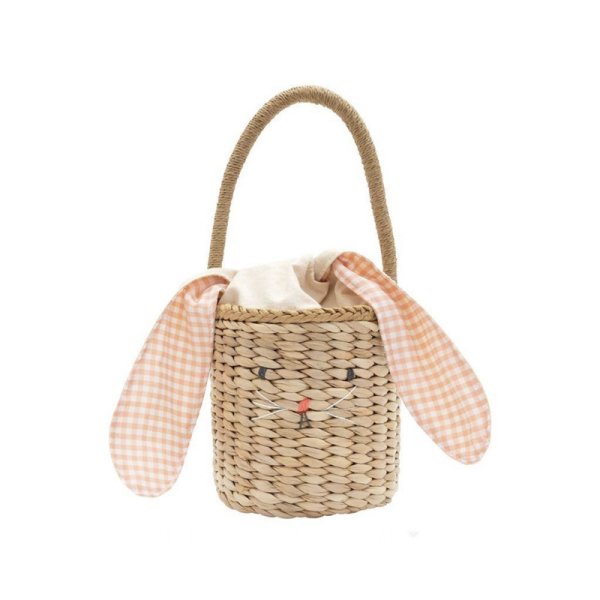 画像1:  straw woven rabbit bucket  tote bag　ラフィアラビットバケットかご籠トートバッグ (1)