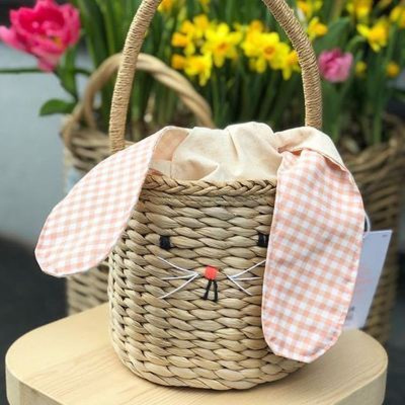 画像5:  straw woven rabbit bucket  tote bag ラフィアラビットバケットかご籠トートバッグ (5)