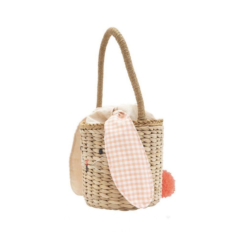 画像2:  straw woven rabbit bucket  tote bag ラフィアラビットバケットかご籠トートバッグ (2)