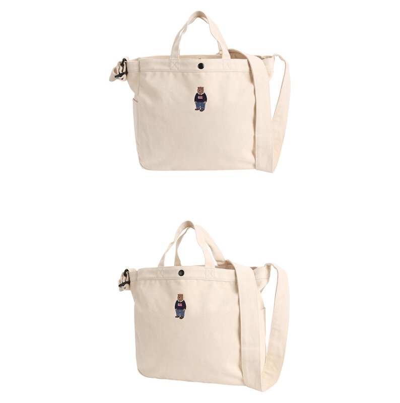 画像4: Bare embroidery canvas tote shoulder eco bag ユニセックス男女兼用 ベア刺繍 キャンバス トート ショルダー エコバッグ (4)