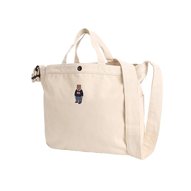 画像3: Bare embroidery canvas tote shoulder eco bag ユニセックス男女兼用 ベア刺繍 キャンバス トート ショルダー エコバッグ (3)