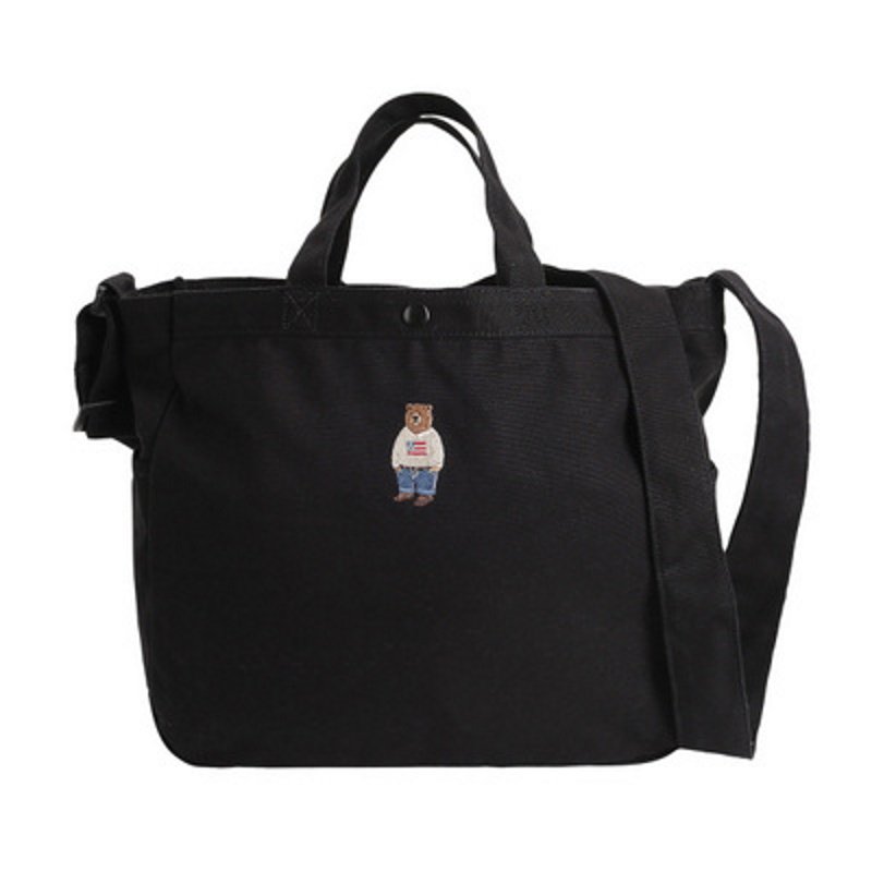 画像2: Bare embroidery canvas tote shoulder eco bag ユニセックス男女兼用 ベア刺繍 キャンバス トート ショルダー エコバッグ (2)