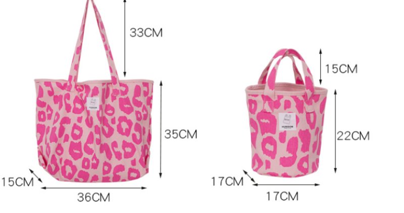 画像6: pink leopard print canvas tote shoulder bag ピンクレオパード キャンバス バケット&スクエア トート ショルダーバッグ エコバッグ (6)