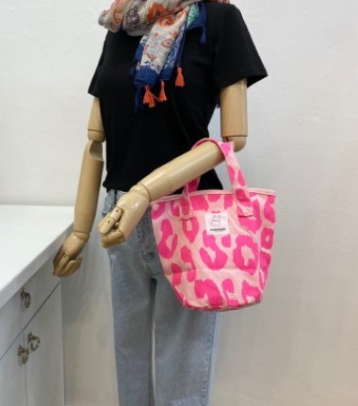 画像5: pink leopard print canvas tote shoulder bag ピンクレオパード キャンバス バケット&スクエア トート ショルダーバッグ エコバッグ (5)