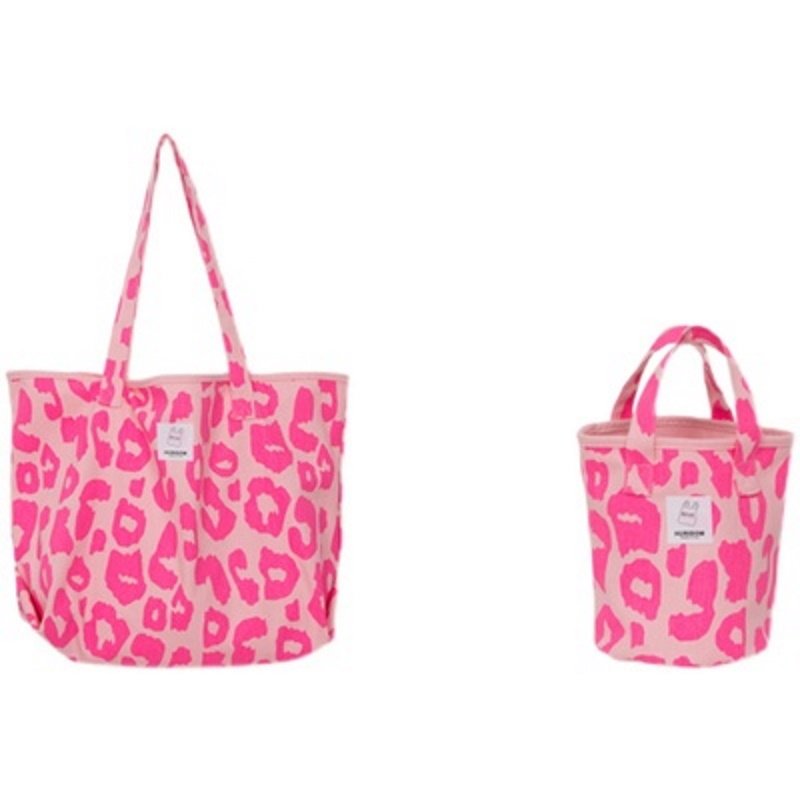 画像3: pink leopard print canvas tote shoulder bag ピンクレオパード キャンバス バケット&スクエア トート ショルダーバッグ エコバッグ (3)