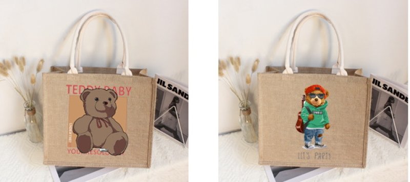 画像7: Linen Bear paint eco shopping bag Shoulder tote Bag 男女兼用麻リネン熊ベアプリントトート ショルダーエコバッグ  (7)