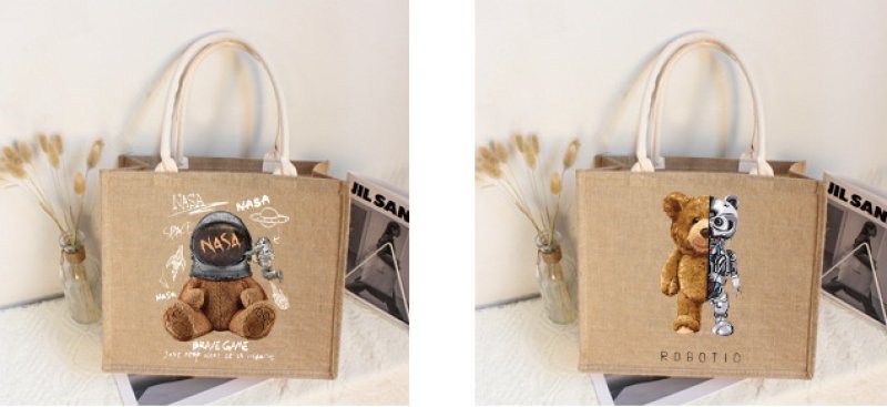 画像6: Linen Bear paint eco shopping bag Shoulder tote Bag 男女兼用麻リネン熊ベアプリントトート ショルダーエコバッグ  (6)