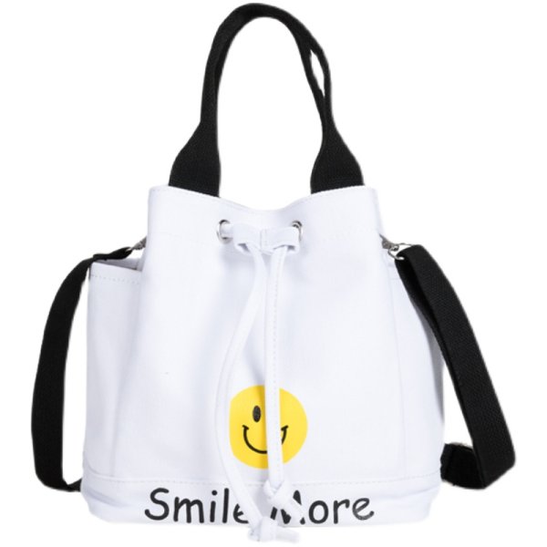 画像1: Canvas drawstring tote bag with smile　男女兼用スマイル付きキャンバス巾着トートバッグエコバッグ  (1)