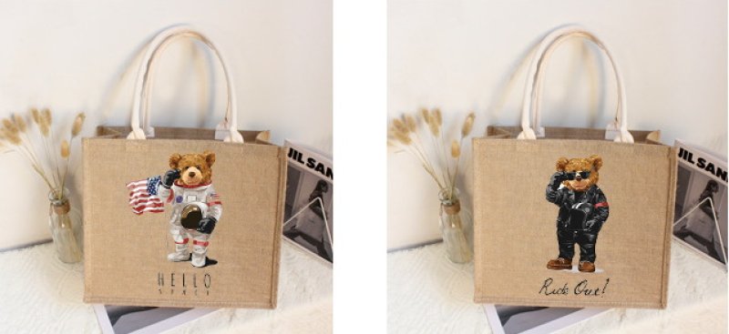 画像8: Linen Bear paint eco shopping bag Shoulder tote Bag 男女兼用麻リネン熊ベアプリントトート ショルダーエコバッグ  (8)